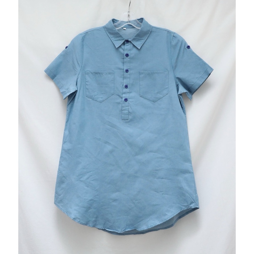 NWOT chambray shirt dress tunic pockets short mini cotton blue new Large L